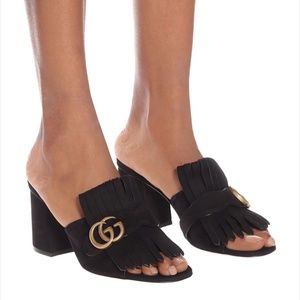 NWT Gucci Marmont Fringed Mules in Black Suede Size 37 / 7.5